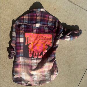 Bleached Plaid Flannel Shirt with Tennessee Vols Logo